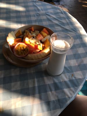 Cereal with coconut milk and fruits  at Rad Rabbit in Chiang Mai