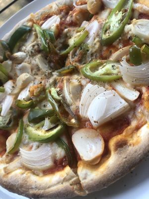 Garlic Bread Pizza. Extra toppings: Jalapeños, Onion, Sweet Pepper at Rad Rabbit in Chiang Mai