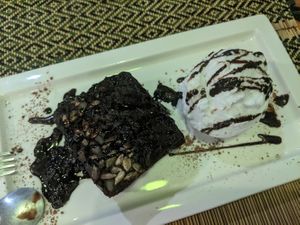 Vegan brownie and coconut ice cream at Rad Rabbit in Chiang Mai