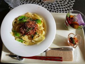 Lentil pasta at Vegetable Cafe Lyra in Sapporo