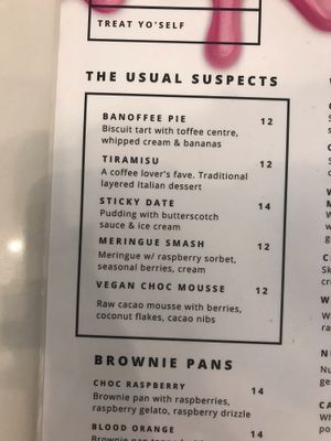 Menu at Charlie's Dessert House in Launceston