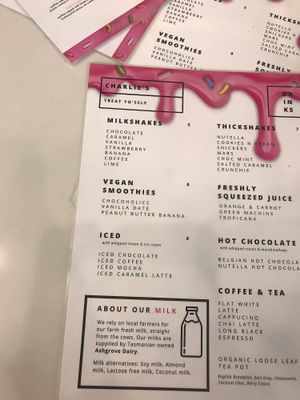 Menu  at Charlie's Dessert House in Launceston