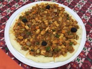 A vegan pizza. Quite good.  at Rabsel Garden Cafe at Shechen Monastery in Kathmandu