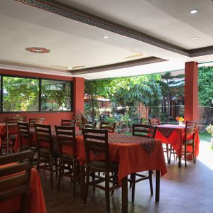 dining room at Rabsel Garden Cafe at Shechen Monastery in Kathmandu
