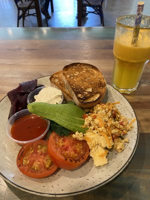 The Big vegan breakfast minus mushrooms! Delish! at The Grazing Goat Cafe in Mackay