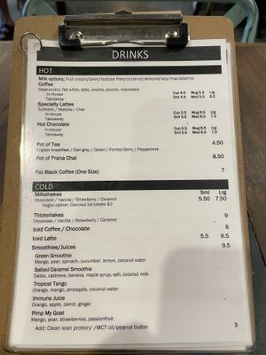 Drinks menu  at The Grazing Goat Cafe in Mackay