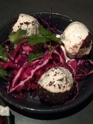 Falafel and pickled cabbage salad at The Hummus Club in Northbridge