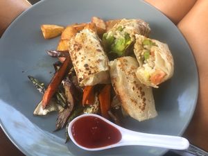 Rice and beans vegan burrito at Rainbow Cafe in Ella