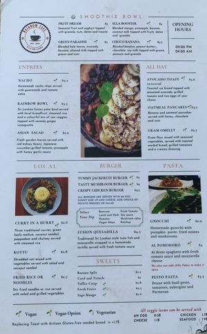 Menu  at Rainbow Cafe in Ella