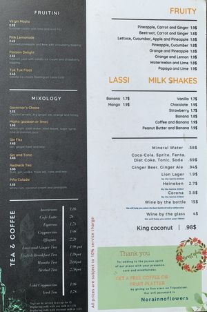 Drinks menu  at Rainbow Cafe in Ella