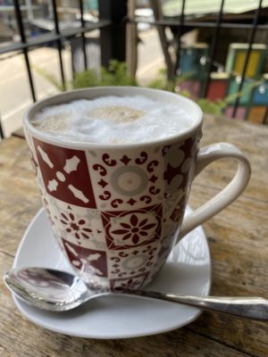 Café latté with coconut milk - Not bad at all in a country with limited barista quality coffee!  at Rainbow Cafe in Ella