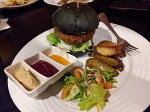 Burger at Rainbow Cafe in Ella