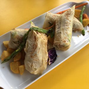 rice, bean and avocado burrito at Rainbow Cafe in Ella