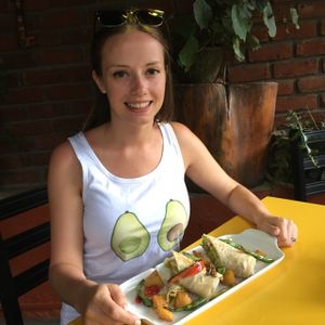 guacamole wrap (and avocado t-shirt) at Rainbow Cafe in Ella