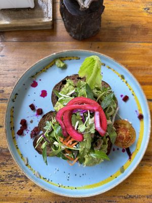 Avocado on rye toast   at Rainbow Cafe in Ella