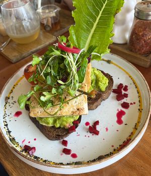 Avo Toast with Grilled Tofu  at Rainbow Cafe in Ella