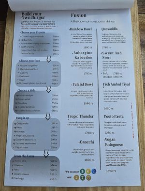 Menu at Rainbow Cafe in Ella