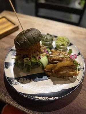 Jackfruit Patty Burger   at Rainbow Cafe in Ella