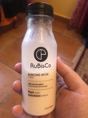 Almond milk. So, so tasty  at RuBisCo Cold Pressed Juice in Rhodes