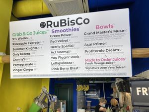 Wall menu  at RuBisCo Cold Pressed Juice in Rhodes