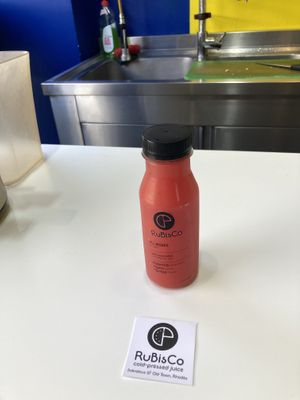 My juice, made fresh at RuBisCo Cold Pressed Juice in Rhodes