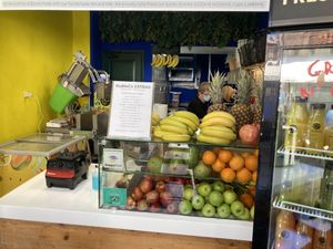 Counter…note HC sticker  at RuBisCo Cold Pressed Juice in Rhodes