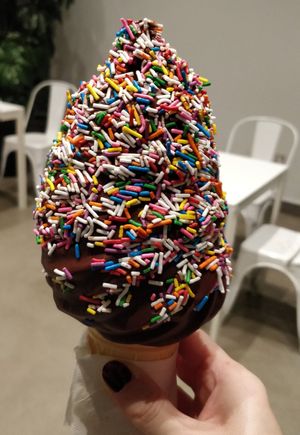 Chocolate-vanilla soft serve at Hoche Glace in Montreal