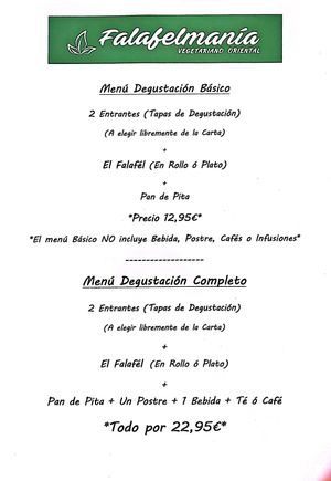 Menús Falafelmanía  at Falafelmania - Restaurante Vegetariano y Vegano Oriental in Alicante