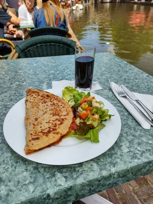 A healthy green pancake with a biological juice. at De Werfkring in Utrecht