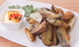 Blue Potato sauté
Papas Azules salteadas
 at Alma Amor in Ollantaytambo