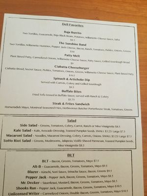 back of menu everything is vegan at Willamette Market & Deli in Colorado Springs