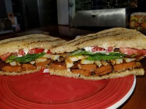 herbivorous butcher smoked sausage sandwich at Willamette Market & Deli in Colorado Springs