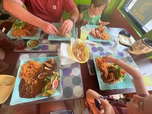 All vegan food ordered: Molé, potato tacos, vegan enchiladas, guacamole, salsa.  at Maria's Buena Cocina in Highland