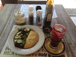 veggie curry pie and salad with smoothie at The Vege Table - Nature's Path in Swakopmund