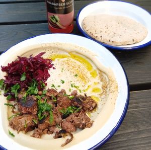 awesome hummus! (with jackfruit & salad) at Mashery - Hummus Kitchen in Cologne