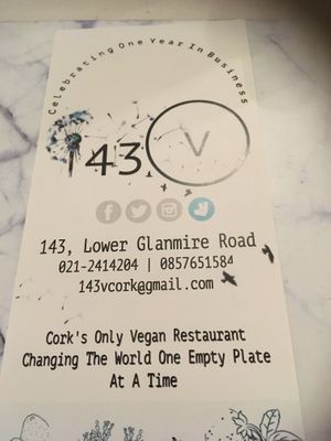 Menu at 143V in Cork