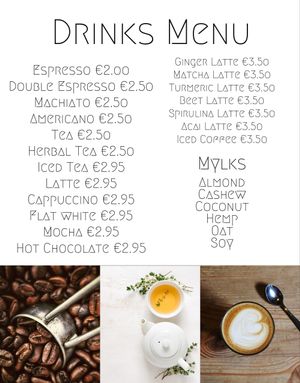 Hot Beverage Menu at 143V in Cork