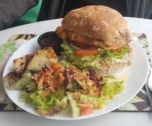 Chickun sandwich with bad ass bacun and blue cheez.  at 143V in Cork