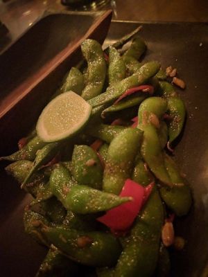 Garlic, chilli, lime edamame cooked with coconut oil - amazing! at Kismet Restaurant & Lounge in Ubud