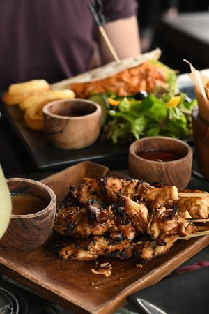 Skewers (satay, tempeh & mushroom) at Kismet Restaurant & Lounge in Ubud