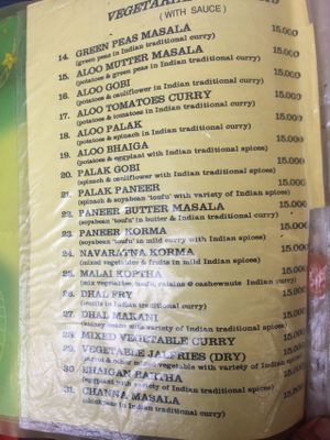 Vegetarian menu at Jasmine in Don Det