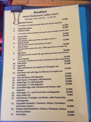Breakfast menu at Jasmine in Don Det