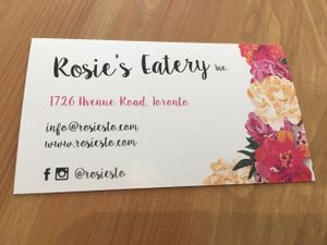 business card at Rosie's Eatery in Toronto