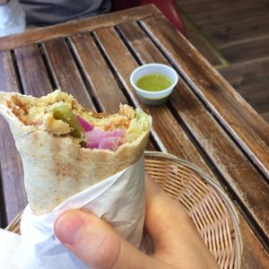 Vegan Falafel wrap with houmous and salad. at Falafel Xpress in Chester