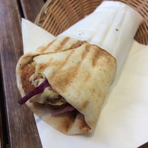 Vegan Falafel wrap with houmous and salad. at Falafel Xpress in Chester