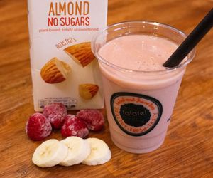 Refuel Shake:
Banana, raspberry, protein, almond milk  at Falafel Xpress in Chester