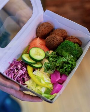 Vegan Falafel Salad Box:
Falafel, Salad, pickles hummes  at Falafel Xpress in Chester