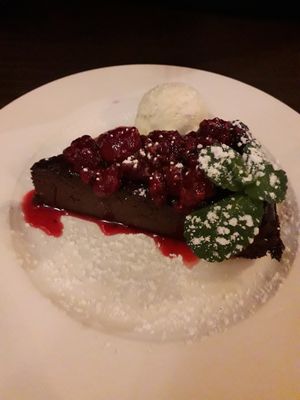 vegan chocolate cake with vegan ice-cream at Liberty Grill in Cork