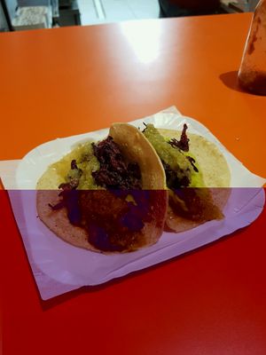 taco de flor de hibisco  at Taqueria La Sabrosa in Sao Paulo