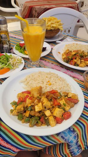 Tofu, Fries and Salad at La Chakana in Samaipata